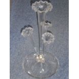 A large three trumpet glass epergne on circular bowl-style base; probably early 20th century (53cm