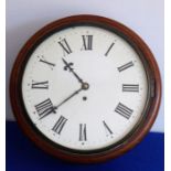 A 19th century circular mahogany-cased classroom or station-style platform clock for restoration;