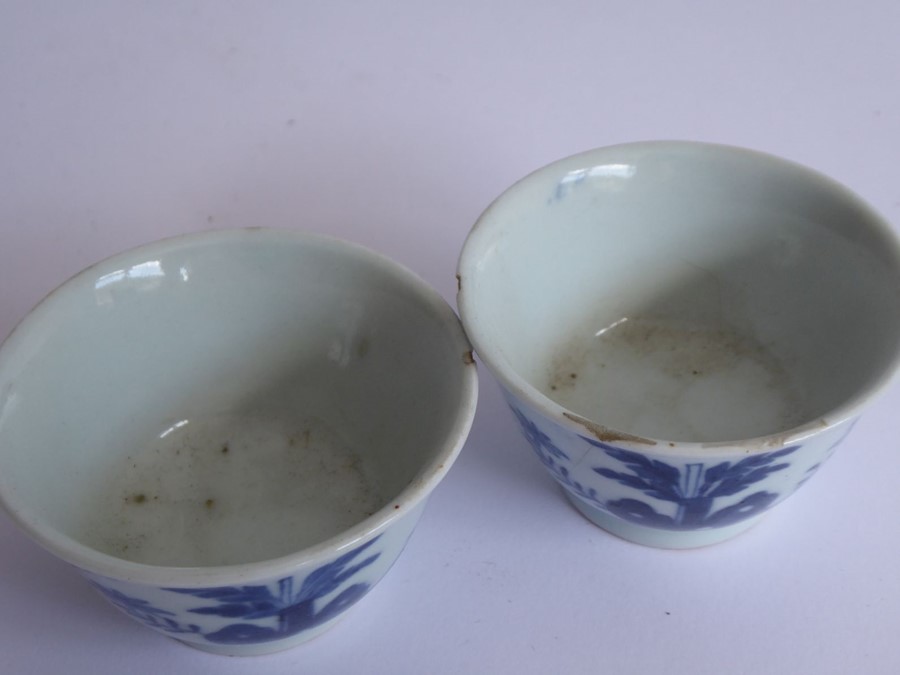 18th/19th century Chinese blue and white ceramics: miniature teapots and tea bowls, one octagonal - Image 5 of 12
