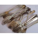 18th and 19th century hallmarked silver table forks with various maker's marks and assay offices (