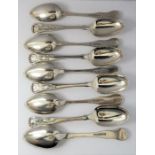 A composite harlequin set of nine early/mid 19th century table spoons single struck in the King's