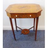 A late 19th century Sheraton Revival painted satinwood and rosewood crossbanded octagonal centre