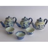 18th/19th century Chinese blue and white ceramics: miniature teapots and tea bowls, one octagonal