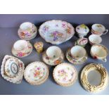 A selection of ceramics to include a shell-shaped bowl hand-decorated with floral sprays, Dresden