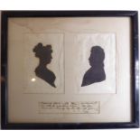 Two early 19th century painted silhouettes: Marie Louise and Napoleon Bonaparte opposing, and a