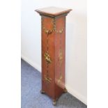 A late 19th century satinwood jardinière stand of square tapering section; the outset moulded top