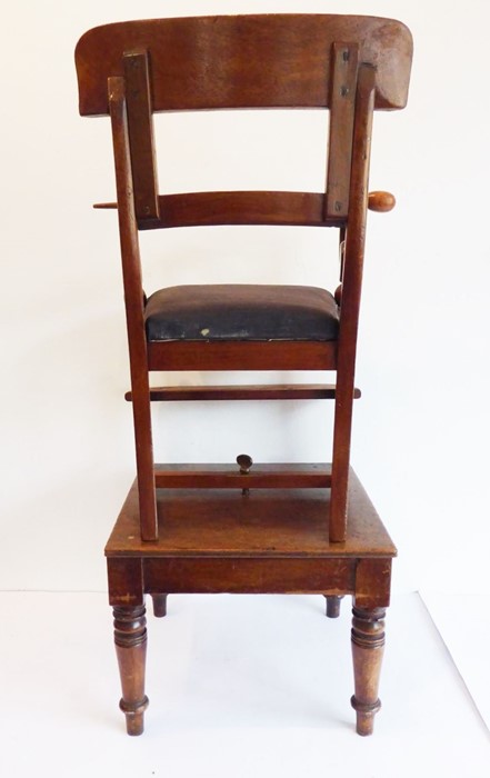 A late Regency-period child's mahogany highchair on stand; tablet-shaped top-rail, scrolling arms - Image 5 of 13