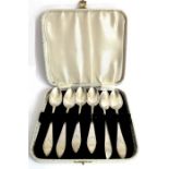 A cased set of six Continental (probably 19th century) silver teaspoons; maker's mark AR, each