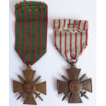 A  Croix du Combattant (WWI French Combattant's Cross) and a Croix-de-Guerre (2)