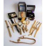 A collection of 19th and 20th century pocket and wrist watches and chains including a Continental