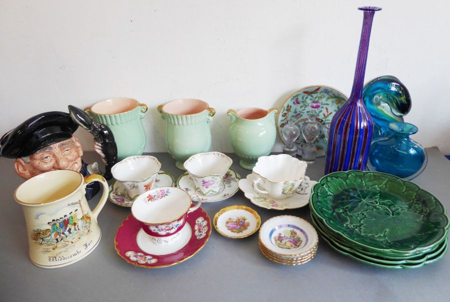 A good selection of ceramics and glassware to include finely hand-decorated Dresden cups and