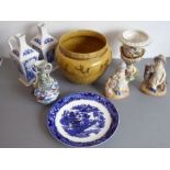 A selection of ceramics: a late 19th century Doulton Slater's Patent jardiniere, a pair of Dutch