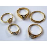 Five 18-carat gold and diamond rings (total gross weight 12g)