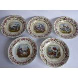 A fine set of five early 19th century Derby porcelain cabinet/dessert plates. Each piece finely