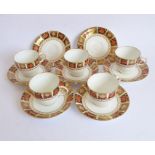 Five Royal Crown Derby coffee cups and (seven) saucers. Each piece finely gilded and decorated in