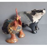 Two raku-glazed animal figures signed Jennie Hale: a badger and a cockerel Condition Report: These