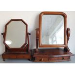 A heavy Anglo-Indian serpentine-fronted hardwood two-drawer toilet mirror in 19th century style,