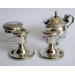 Small silver bijouterie etc. to include a pair of hallmarked silver dwarf candlesticks, a hallmarked