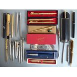 A good selection of pens to include gold-plated and silver-plated examples by Parker, Shaeffer and