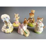 Five Beswick Beatrix Potter figures: Mrs Ribby, Johnny Town-mouse Eating Corn, Lady Mouse, Amiable