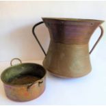 A large early 20th century two-handled continental waisted copper round-bottomed vessel,