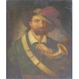 An unframed 19th century Continental oil on panel shoulder-length portrait study (possibly Swiss) of