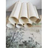 Eight Chinese scrolls (the largest 35cm x 44cm)