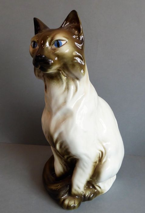 Sixteen ceramic cat models to include three blue-and-white Rye Pottery examples, one by Beswick and - Image 6 of 17