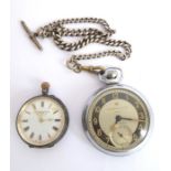 A late 19th century Swiss silver-cased lady's open-faced pocket watch; white-enamel dial with