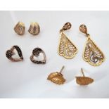 Four pairs of 9-carat gold earrings