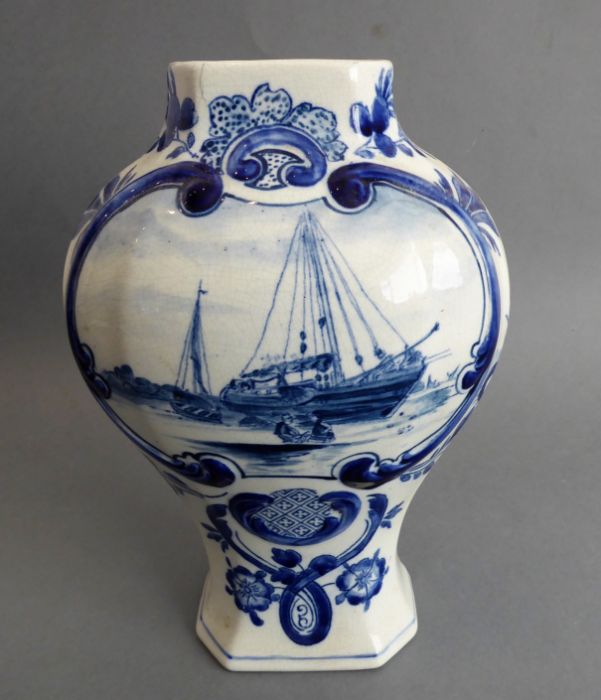 Five pieces comprising an East India Company armorial plate, an 18th-century-style Delft pottery - Image 3 of 16