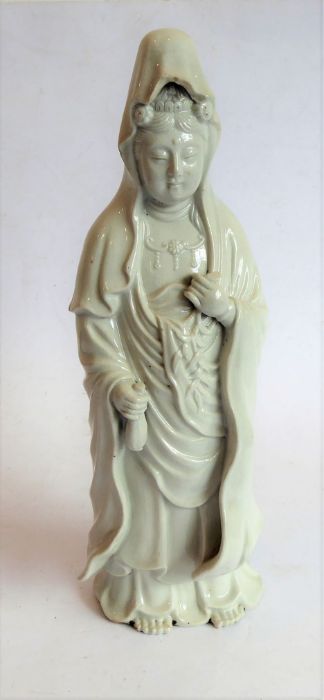 A finely modelled Japanese blanc-de-chine ceramic model of the Japanese goddess, Kannonsama. She
