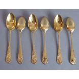 A set of six silver-gilt large teaspoons