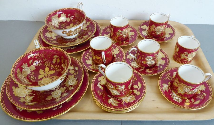 A Wedgwood fine bone china part tea and coffee set: seven coffee cans and (nine) saucers, two cups