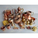 A selection of mostly miniature brass and copperware vessels etc. to include small Eastern brass
