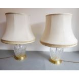 A pair of Waterford Cystal ovoid table lamps and shades (60cm high including shades)