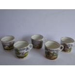 Five early 19th century English porcelain coffee cans. Each with two individual transfer-decorated