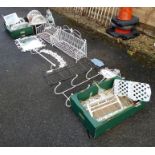 A good selection of white-painted wirework to include hanging iron bed brackets and shelves