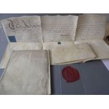A George II indenture on vellum dated 1736, another indenture on vellum dated 1814, a last will