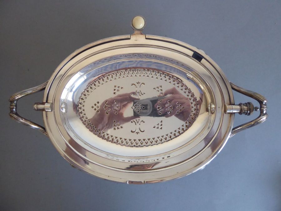 A fine and large 19th century two-handled silver plated tureen engraved with armorial crest, - Image 5 of 11