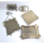 Silver and silver plated bijouterie: an early 20th century hallmarked silver compact with engine-