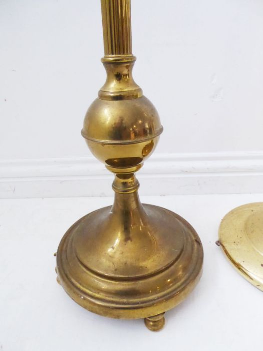 Three brass lamp standards on circular bases (the tallest 150cm high) - Image 4 of 6