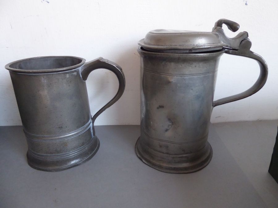 Two boxes of assorted, mostly 19th century, silver plate and pewter tankards. To include two pairs - Image 3 of 10