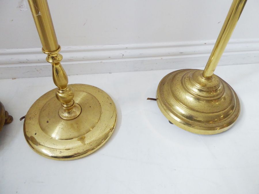 Three brass lamp standards on circular bases (the tallest 150cm high) - Image 5 of 6