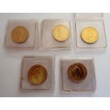 Five late 20th century fine gold one tenth of an ounce (1/10)  £10 coins (5)