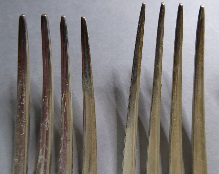 Six 19th century hallmarked silver table forks engraved with armorials. Varying year letters, - Image 2 of 8