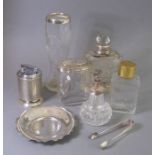 Silver and glassware etc. to include a small hallmarked silver dish, a pair of hallmarked silver