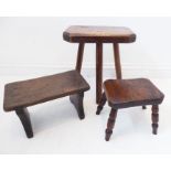 Three 19th century elm-topped milking-type stools