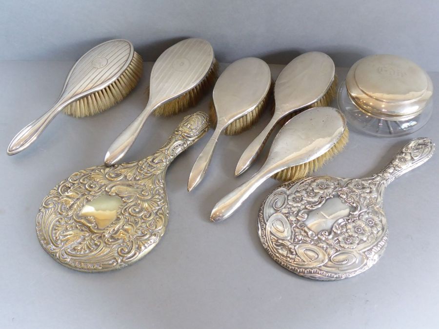 Dressing table wares etc. to include a late 19th century hand-held silver dressing table mirror, one