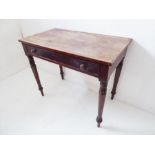 A mid-19th century mahogany side table for restoration; the slightly overhanging top (with